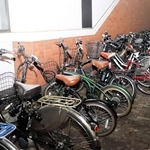 駅の外壁に向かって駐輪されている自転車＝11月12日、神戸市灘区灘北通１０