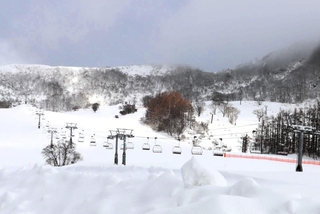 一面に雪が積もったハチ高原のスキー場＝１９日午前、養父市（撮影・吉田みなみ）
