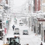 一面白く染まった豊岡市街地＝豊岡市大手町