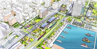 再整備した京橋地区のイメージ。船だまりを一部埋め立て、緑豊かな公園を整備する（神戸市提供）