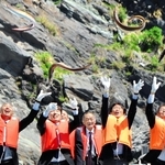 ハモを海に放つ参加者ら＝８日午前、南あわじ市沼島