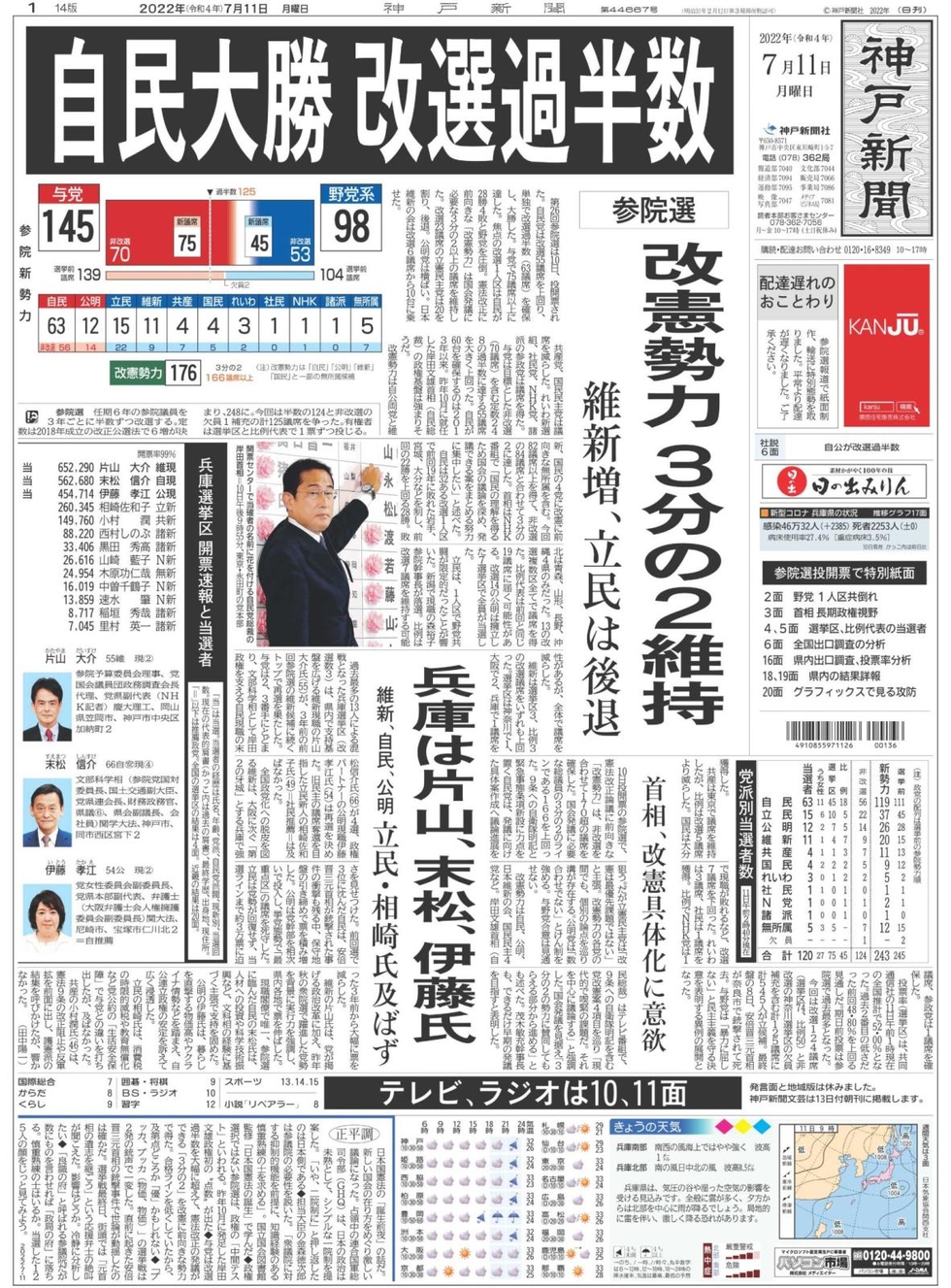 栄枯盛衰 プレーバック参院選＞(1)2022年 野党共倒れ 2日前に銃撃