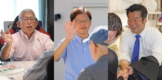 （左から）ラジオに出演し、選挙戦を振り返る泉房穂氏＝２１日午前、神戸市中央区東川崎町１、ラジオ関西（撮影・大田将之）駅前で有権者に手を振る高橋光男氏＝２１日午前、ＪＲ三ノ宮駅前（撮影・中西幸大）当選を支援者に報告し、握手する加田裕之氏＝２１日午後、神戸市中央区元町通２（撮影・笠原次郎） 