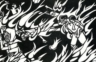 「ヒロシマは焦熱地獄であった」と寺尾知文さんが表現した切り絵（「原爆　ヒロシマ」より）