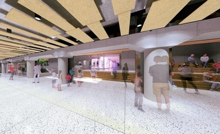 リニューアルする地下通路のイメージ図。建て替える神戸市役所２号館前には地下広場を設ける（同市提供）