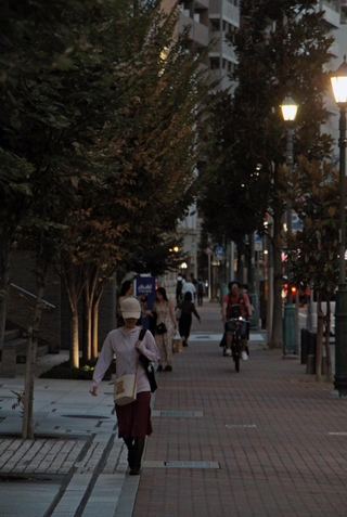 若い女性が刺殺された事件で、女性が後をつけられていたとされる現場付近の歩道＝神戸市中央区元町通６