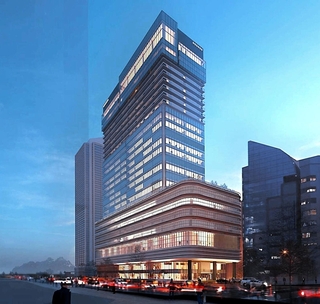 建て替えられる神戸市役所本庁舎２号館のイメージ。最上階にホテルのロビーが入る予定
