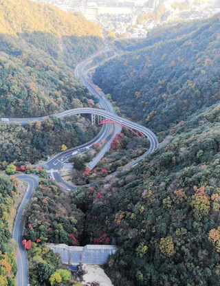 六甲有料道路の新六甲大橋（中央）。周辺には滑りにくい舗装が施されており、劣化メカニズム解明を目指す（神戸市道路公社提供）