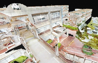 立体的に見えるようにした兵庫県立西宮甲山高校の校舎。正面玄関や右奥には教室もある（提供）