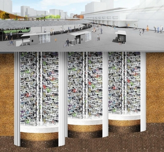 神戸市がＪＲ神戸駅前に整備する地下タワー式駐輪場のイメージ（同市提供）