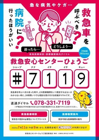 兵庫県が７月から県全域での展開を始めた「＃７１１９」の啓発ポスター