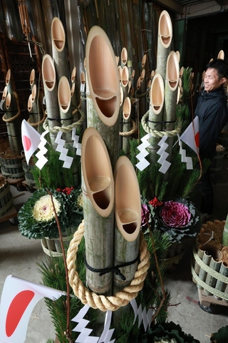 正月に向けて出荷が最盛期を迎えている門松＝小野市垂井町