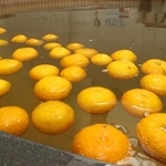 冬至に合わせて提供されたゆず湯＝２２日午後、神戸市灘区備後町３