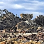 能登半島地震で上部が崩落した「窓岩」（曽々木観光協会提供）