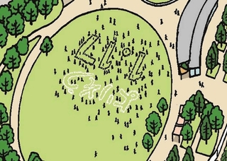 作品を拡大するとその細かさがよく分かる。東遊園地には灯籠の文字が見える。