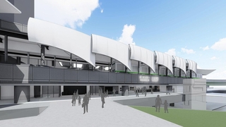 リニューアルしたポートライナー三宮駅の外観イメージ（神戸市提供）