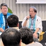 環プロジェクトの成果について語る神戸新聞社の辻本一好専任部長（右から２人目）＝東京都内