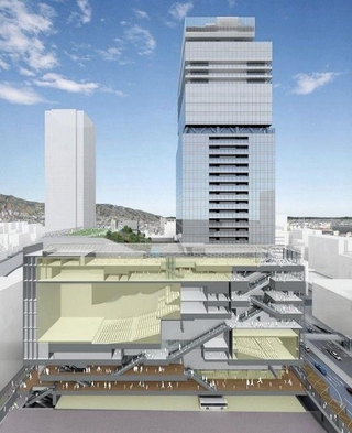 「神戸三宮ツインゲート」１期ビルの内部イメージ図。大ホールは５～８階に設けられる（神戸市提供）