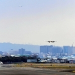 次々と着陸する旅客機＝２０１９年４月、伊丹市の大阪（伊丹）空港