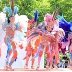 華やかな舞で会場を沸かせるダンサー＝１７日午後、神戸市中央区加納町６（撮影・吉田敦史）