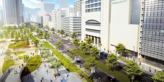 歩行者空間を広げたフラワーロードのイメージ。東遊園地（左）付近から北を望む。左奥は神戸市役所（神戸市提供）