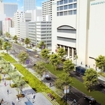 歩行者空間を広げたフラワーロードのイメージ。東遊園地（左）付近から北を望む。左奥は神戸市役所（神戸市提供）