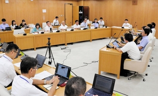 兵庫県の公債費負担適正化計画案などについて議論した県議会総務常任委員会＝１８日午前、県庁