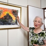 ２０２４年に内藤さんが描いた原爆ドームの絵。「警告」の思いを込めたという＝神戸市垂水区塩屋北町