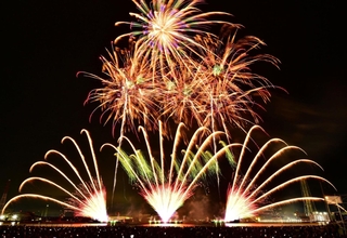 秋の夜空を彩る花火＝２０日夜、姫路市飾磨区細江（撮影・中西幸大）