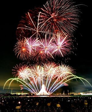 秋の夜空を彩る花火＝２０日夜、姫路市飾磨区細江（撮影・中西幸大）