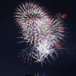 神戸港の夜空を彩る花火＝１９日午後、神戸市中央区港島２、ポートアイランド北公園（撮影・鈴木雅之）