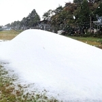 ゲレンデに積もっていく人工雪＝２０日午前、神戸市灘区六甲山町（撮影・吉田敦史）