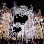 試験点灯された「神戸ルミナリエ」＝２日夜、神戸市中央区（撮影・秋山亮太）