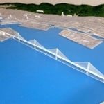 大阪湾岸道路西伸部の新港・灘浜航路に架かる「連続斜張橋」の模型
