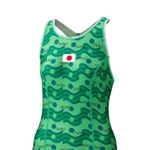 １９７６年モントリオール五輪の日本代表水着。伸縮性を持つ糸の開発によりフィット性が高まり、現在の水着の原型となった。当時ミズノはスピード社との契約で生産していたが、２００７年５月末で解消した（ミズノ提供）