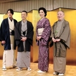舞台の制作発表会見で抱負を語る（右から）桂ざこばさん、真琴つばささん、筧利夫さん、内博貴さん＝大阪市中央区