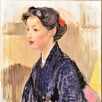 表紙絵の下絵として描かれた未完成の八千草さんの肖像画「婦人像」（１９５６年、小磯記念美術館蔵）。今回の寄贈で、洋装と和装、２点の肖像画がそろった