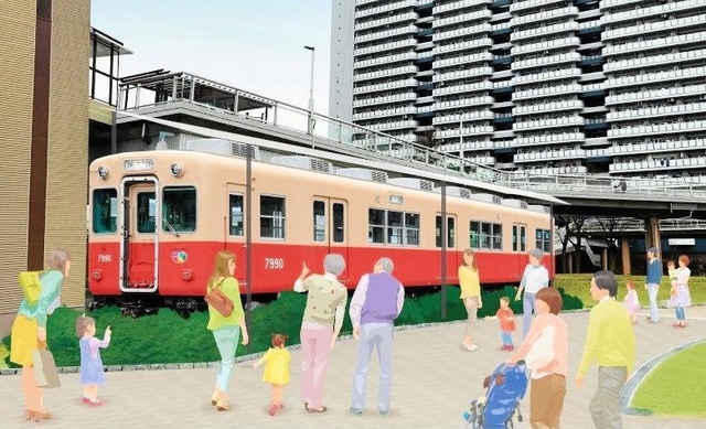 武庫川団地内に設置する赤胴車のイメージ（阪神電鉄提供）