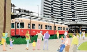 武庫川団地内に設置する赤胴車のイメージ（阪神電鉄提供）