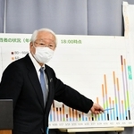 緊急事態宣言の発令を受け開かれた、兵庫県の第２回新型コロナウイルス感染症対策協議会＝９日午前、神戸市中央区、兵庫県公館（撮影・秋山亮太）