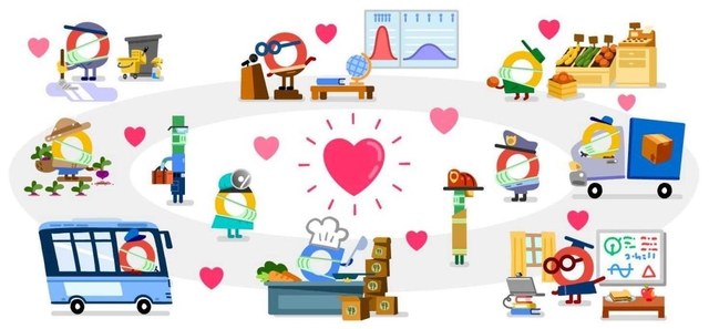 グーグルのトップページにアップされたロゴ。さまざまな職業の人への謝意が込められている