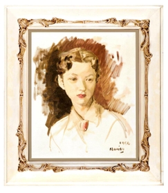 八千草薫さんから遺贈された本人の肖像画「婦人像」。白のブラウスは小磯が自らのイメージで描いたという（１９５６年、神戸市立小磯記念美術館蔵）