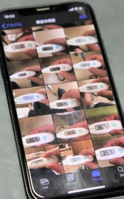 男性が入院中に検温のたびに撮影した体温計。３６度台が続いていたことが分かる