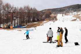 雪が少なくなってきた中で営業を続けたハチ高原スキー場＝３月１日、養父市