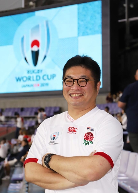 ラグビー・ワールドカップ日本大会の観戦で神戸を訪れた松尾諭さん＝２０１９年９月２６日、神戸市兵庫区御崎町１