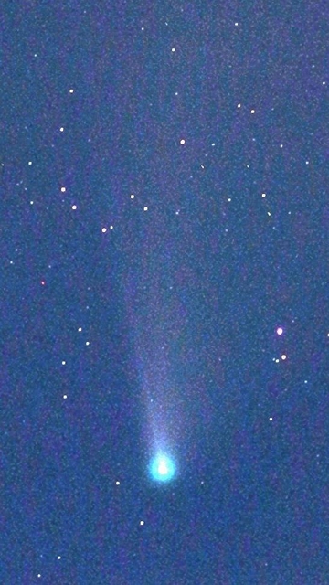 青白い光を放つネオワイズすい星＝２０２０年７月２６日午後８時２８分ごろ、神戸市長田区（田村竜一さんが撮影）