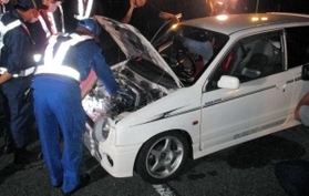 不正改造車の取り締まり＝神戸市北区、再度山ドライブウェイ周辺