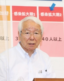 兵庫県の感染状況について会見で説明する井戸敏三知事＝１日午後、兵庫県庁（撮影・辰巳直之）