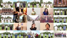 ゆかりの歌手や市民らが「民衆の歌」を合唱する動画の一場面（姫路市提供）