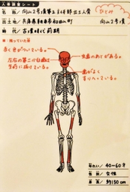 「ひとみ」さんの骨の特徴を記したシート＝兵庫県播磨町大中１